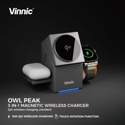 OWL PEAK 3-in-1 Magnetic Wireless Charger